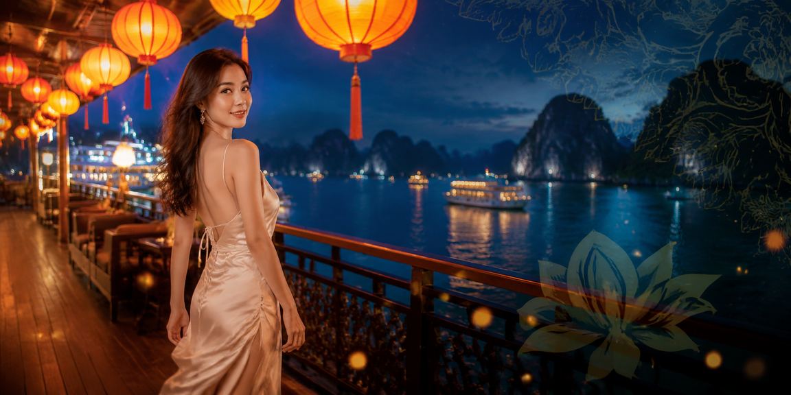 Ứng dụng casino trên điện thoại nhìn ra vịnh Hạ Long về đêm