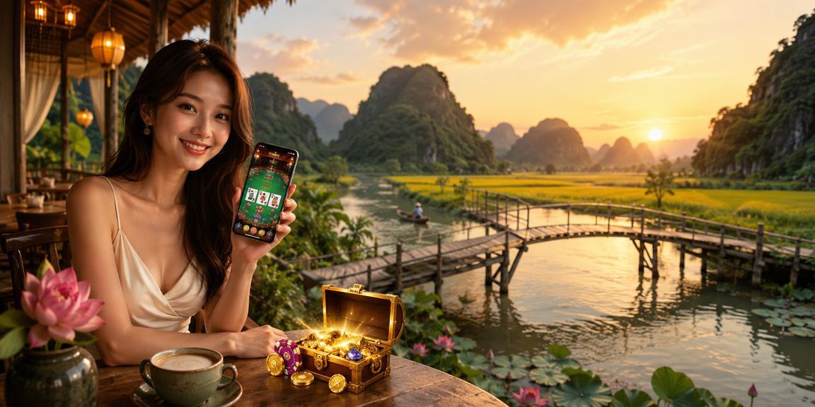 Người chơi tại Ninh Bình thư giãn với game bài điện tử và tách cà phê buổi chiều